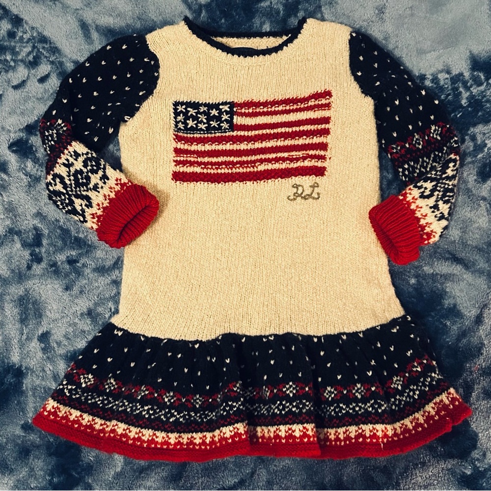 Ralph Lauren Flag Sweater Dress Black Label Sz 3T